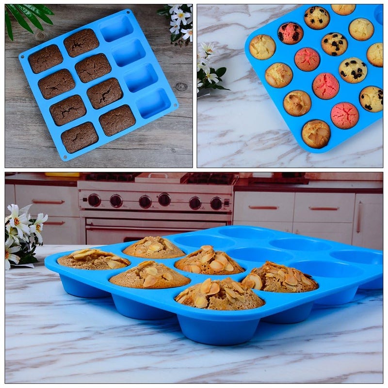 CAKETIME Silicone Muffin Pan - Cupcake Pan, Mini Loaf Pan Silicone Baking Molds Food Grade 3-Pack - Image 2